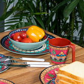 4 Stück Melamin Tassen 350 ml ideal für Camping 4 Personen - Toskana Deep - Stapelbar - Steingutoptik Mandala Trinkbecher Kaffeetasse Kaffeebecher